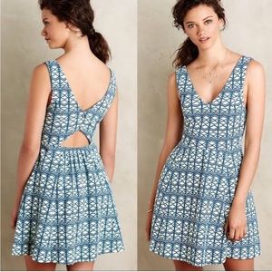 Maeve Green Blue Geometric V-neck Dress